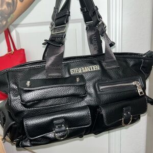 Steve Madden Black Leather Multi-Pocket Shoulder Bag